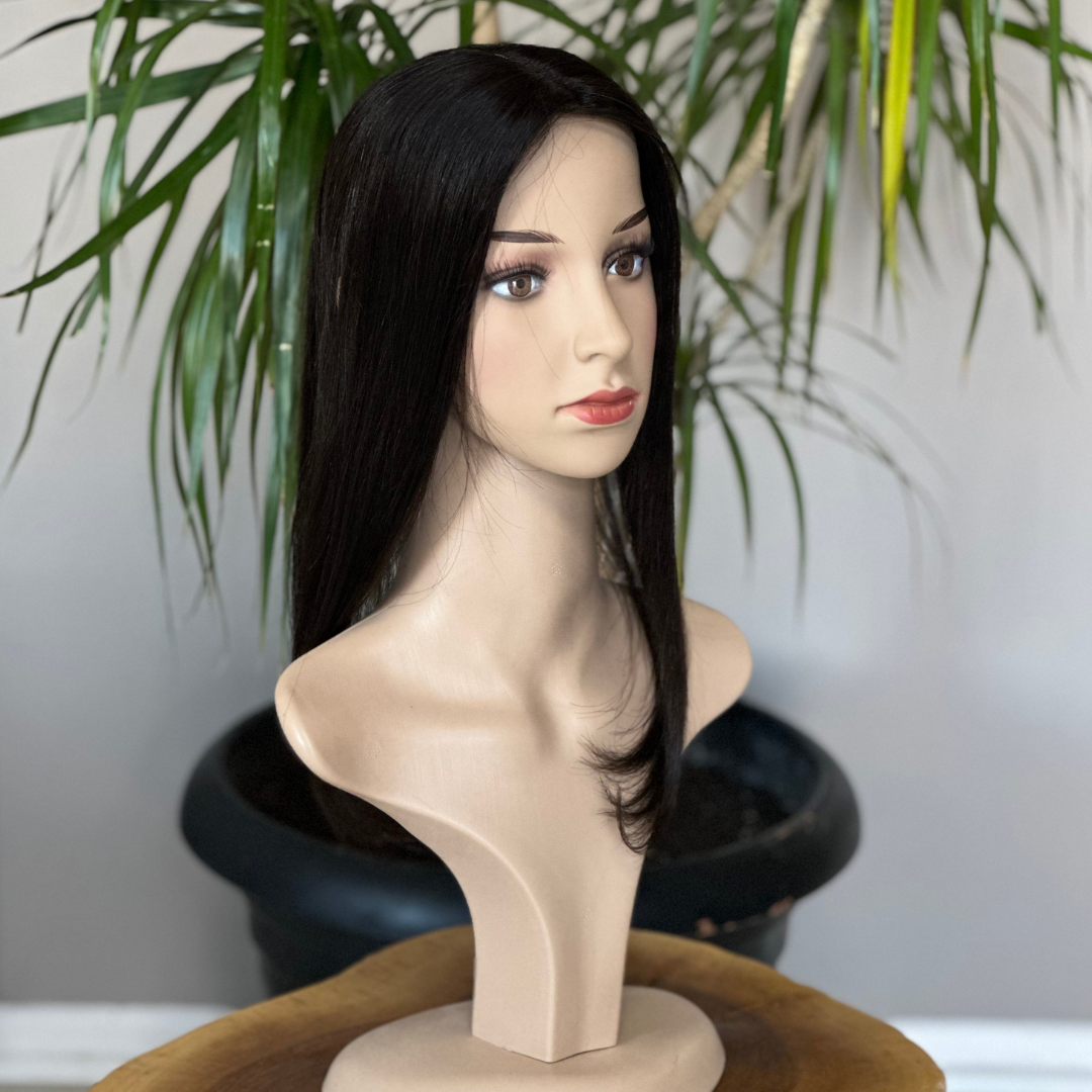 8x12 CM 16" Natural Black | Silk Base Topper | Premium Hair