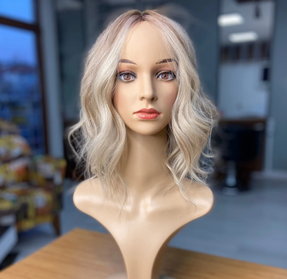 Luxury Human Hair Silk Base Topper,Blonde,No Slip Silicone, Alopecia, Premium Human Hair, Virgin Handmade Topper, HairLoss, Fake Scalp,Free Part