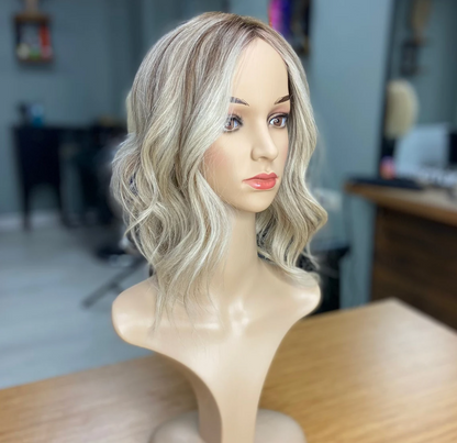 Luxury Human Hair Silk Base Topper,Blonde,No Slip Silicone, Alopecia, Premium Human Hair, Virgin Handmade Topper, HairLoss, Fake Scalp,Free Part