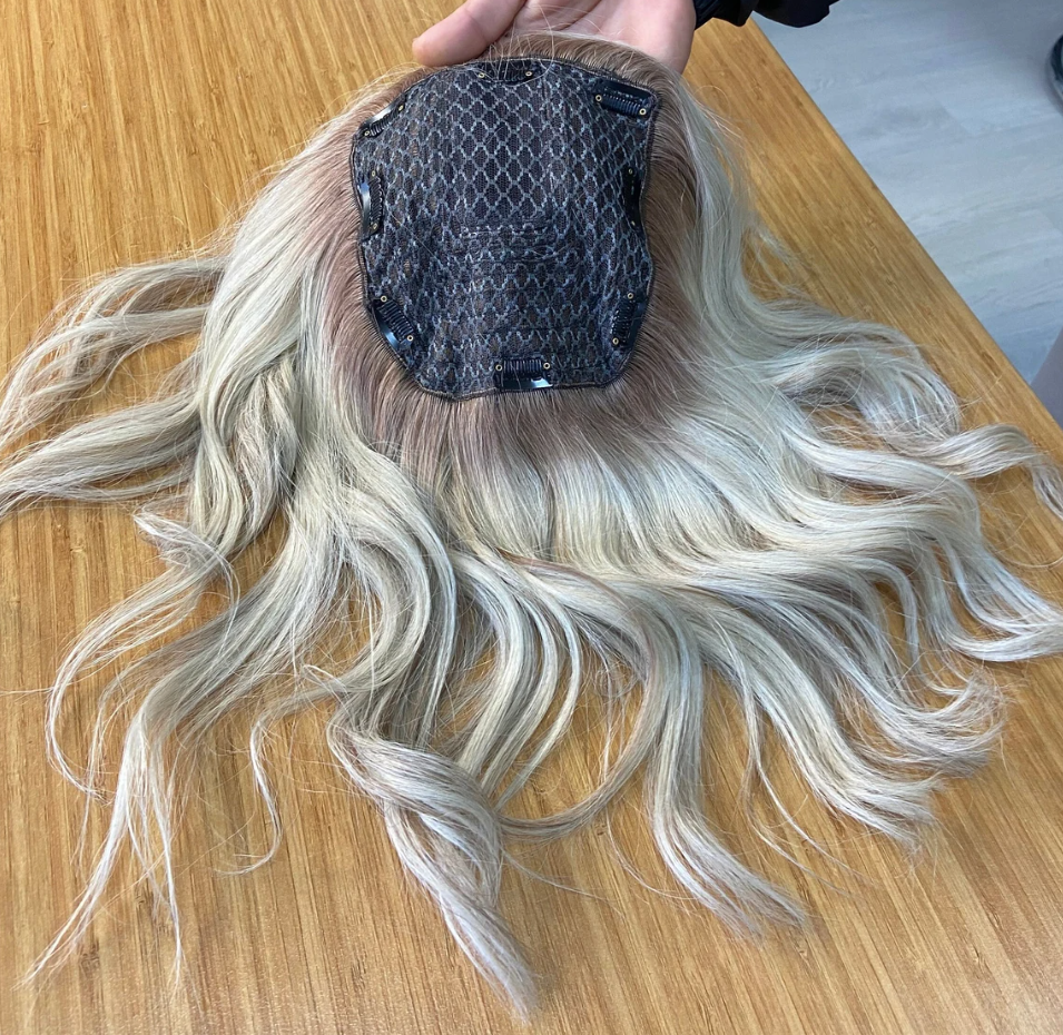 Luxury Human Hair Silk Base Topper,Blonde,No Slip Silicone, Alopecia, Premium Human Hair, Virgin Handmade Topper, HairLoss, Fake Scalp,Free Part