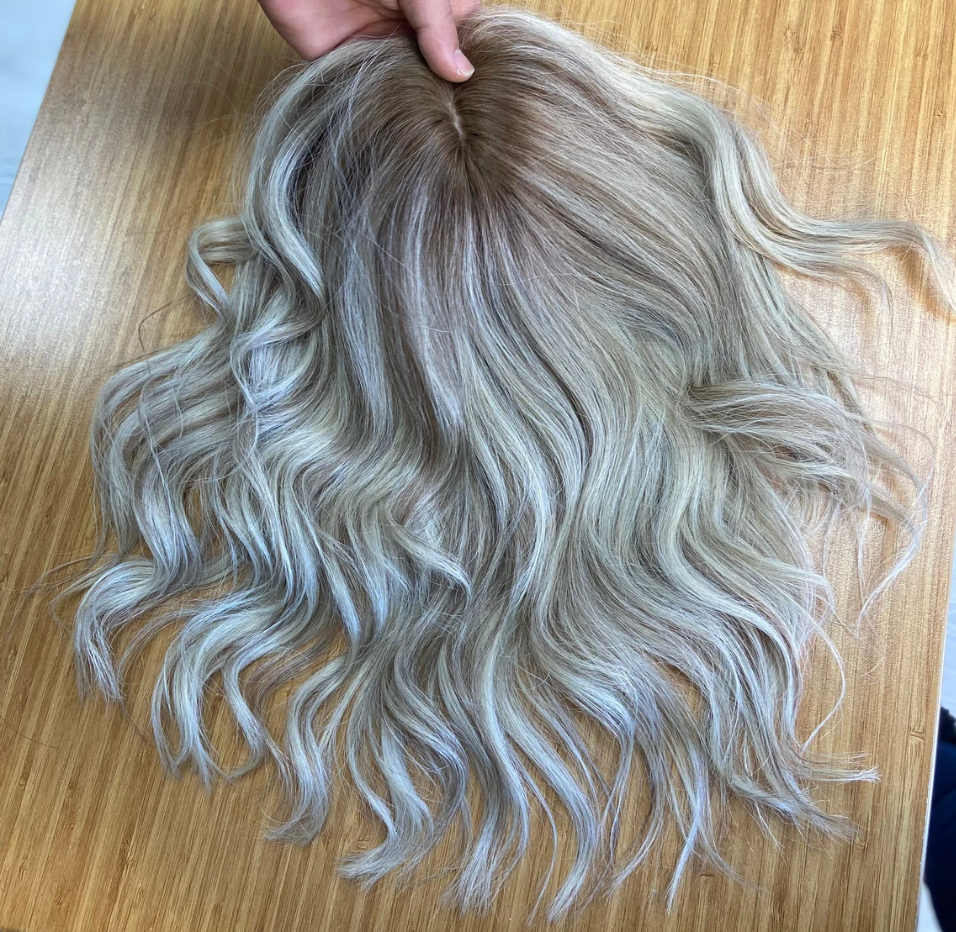 Luxury Human Hair Silk Base Topper,Blonde,No Slip Silicone, Alopecia, Premium Human Hair, Virgin Handmade Topper, HairLoss, Fake Scalp,Free Part