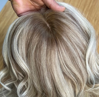 Luxury Human Hair Silk Base Topper,Blonde,No Slip Silicone, Alopecia, Premium Human Hair, Virgin Handmade Topper, HairLoss, Fake Scalp,Free Part