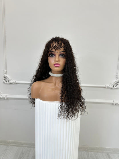 luxury human hair topper, cury hair topper, natural curly hair, curly hair, virgin human hair, natural color, handmade topper, women hairpiece,  women hairtoupee, premium human hair topper, realistic skin base, lace base topper, topper with bangs, 