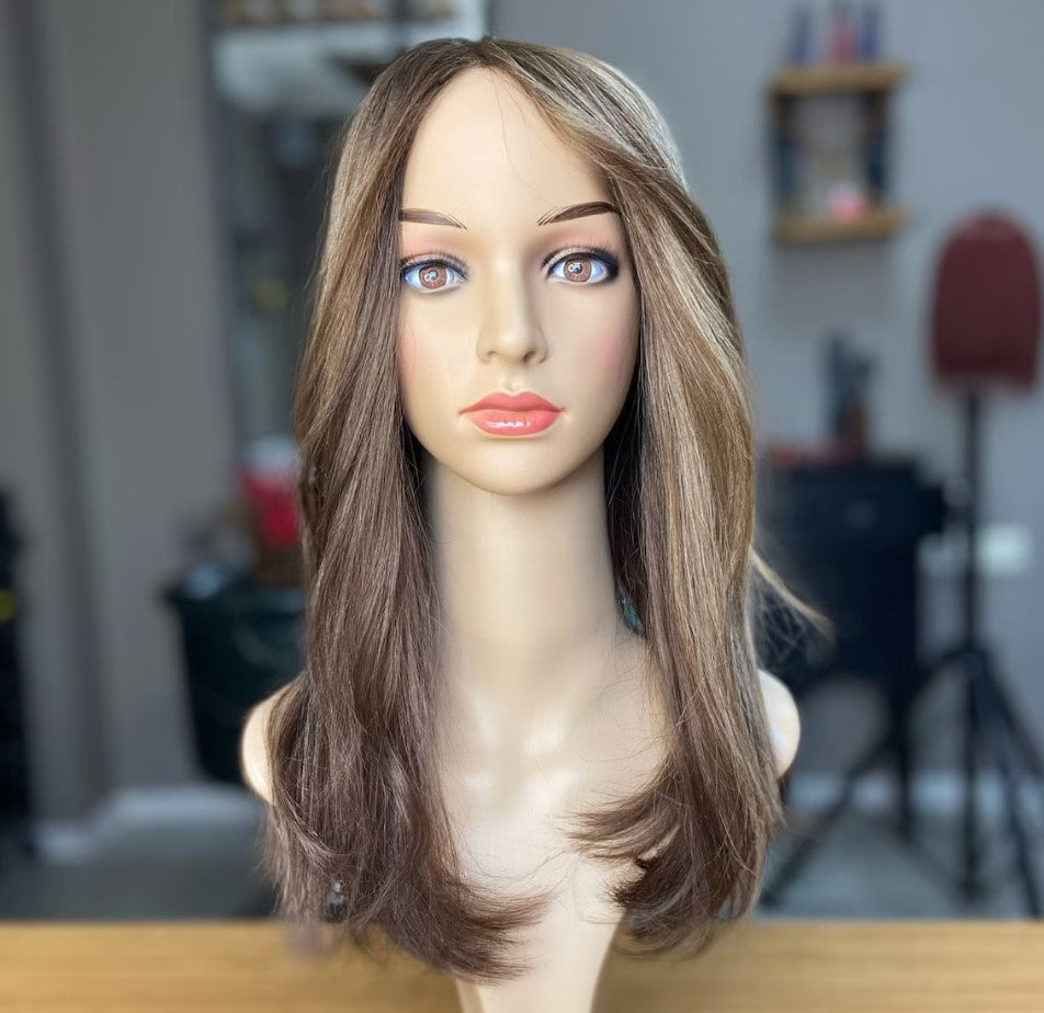 Luxury Human Hair Lace Base Topper, Ash Blonde Balayage,No Slip Silicone, Alopecia, Premium Human Hair, Virgin Handmade Topper, HairLoss, Fake Scalp,Free Part