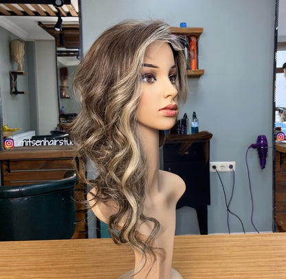 Ash Blonde Balayage,No Slip Silicone, Alopecia , Balayage , Luxury Human Hair Topper, Premium Human Hair, Lace Base, Virgin Handmade Topper, HairLoss, Fake Scalp,Free Part