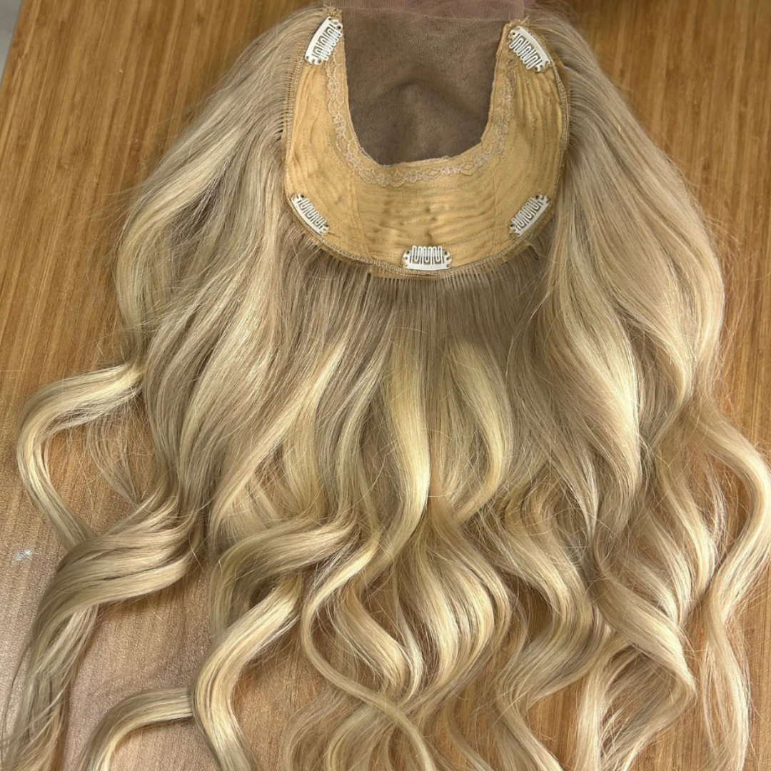 Luxury Human Hair Lace Base Topper,Baby Blonde,No Slip Silicone, Alopecia, Premium Human Hair, Virgin Handmade Topper, HairLoss, Fake Scalp,Free Part