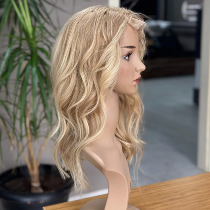 Luxury Human Hair Lace Base Topper,Baby Blonde,No Slip Silicone, Alopecia, Premium Human Hair, Virgin Handmade Topper, HairLoss, Fake Scalp,Free Part