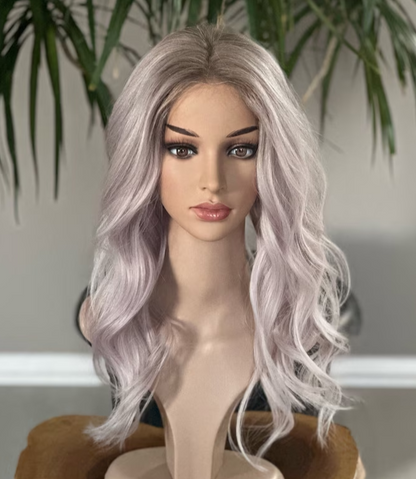 European Lace Front Topper ,Baby Silver,Medical Topper,No Slip Silicone, Alopecia , Balayage , Luxury Human Hair Topper, Premium Human Hair, Lace Base, Virgin Handmade Topper, HairLoss, Fake Scalp,Free Part