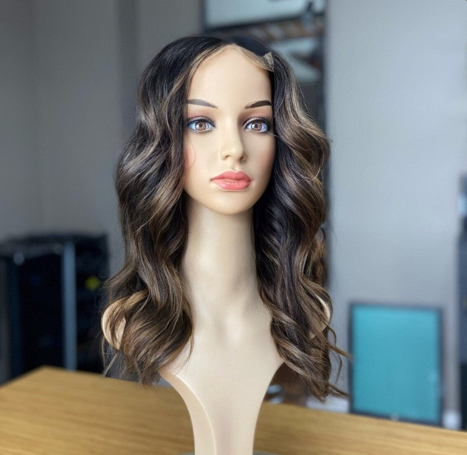 Luxury Human Hair Lace Base Topper,Caramel Balayage,No Slip Silicone, Alopecia,  Premium Human Hair, Virgin Handmade Topper, HairLoss, Fake Scalp,Free Part