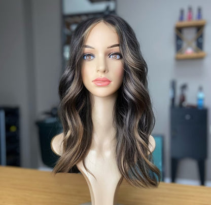 Luxury Human Hair Lace Base Topper,Caramel Balayage,No Slip Silicone, Alopecia,  Premium Human Hair, Virgin Handmade Topper, HairLoss, Fake Scalp,Free Part