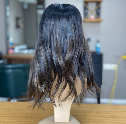 Luxury Human Hair Lace Base Topper,Caramel Balayage,No Slip Silicone, Alopecia,  Premium Human Hair, Virgin Handmade Topper, HairLoss, Fake Scalp,Free Part