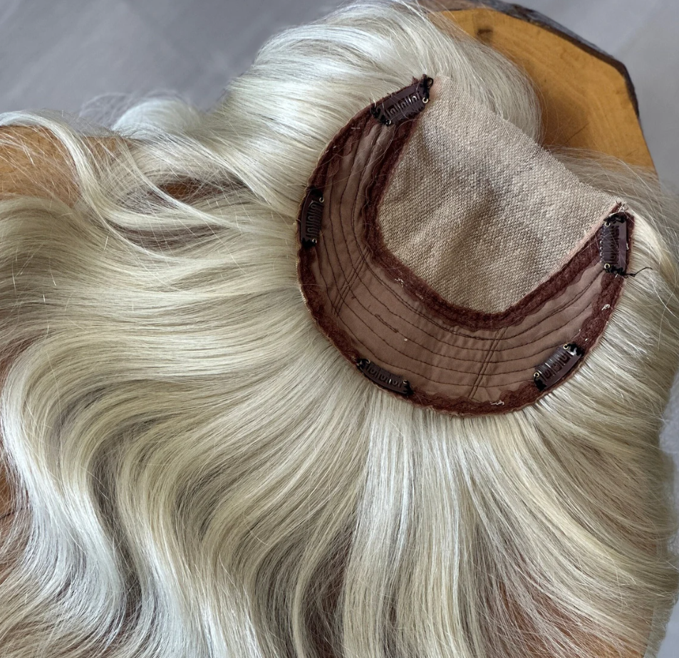 Luxury Human Hair Lace Base Topper, Bleach Blonde,No Slip Silicone, Alopecia, Premium Human Hair, Virgin Handmade Topper, HairLoss, Fake Scalp,Free Part