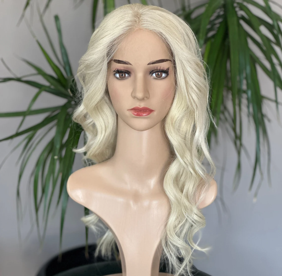 Luxury Human Hair Lace Base Topper, Bleach Blonde,No Slip Silicone, Alopecia, Premium Human Hair, Virgin Handmade Topper, HairLoss, Fake Scalp,Free Part