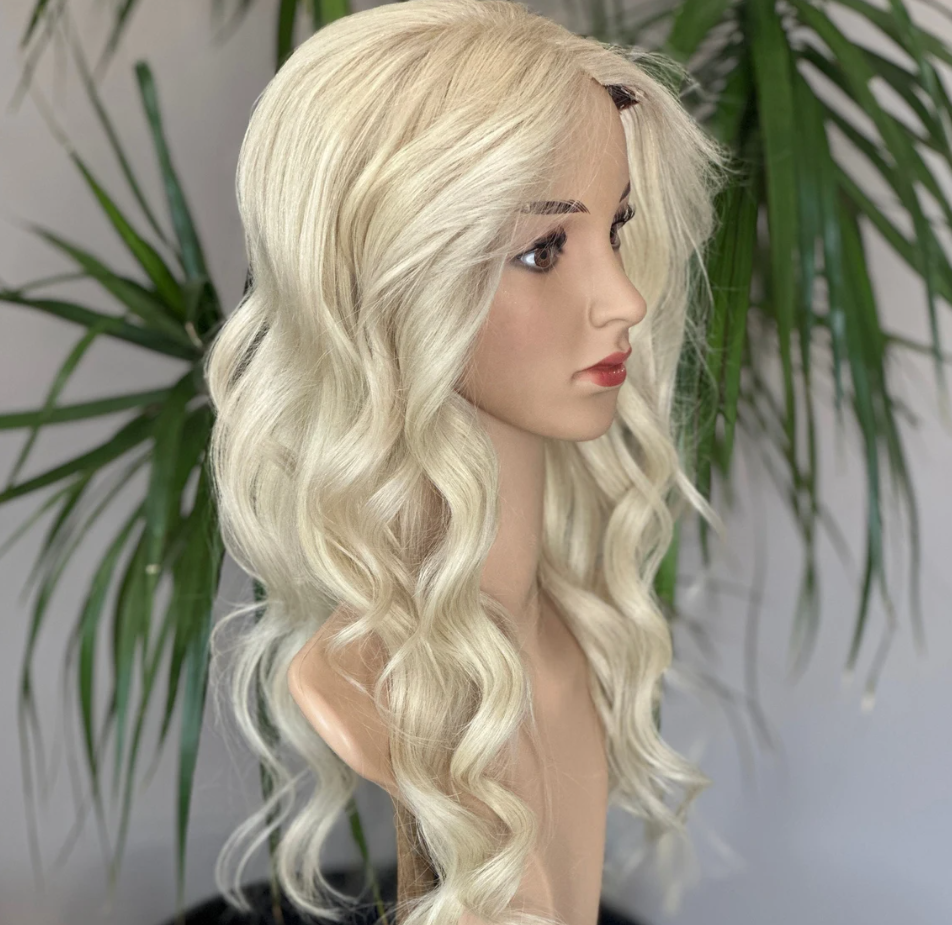 Luxury Human Hair Lace Base Topper, Bleach Blonde,No Slip Silicone, Alopecia, Premium Human Hair, Virgin Handmade Topper, HairLoss, Fake Scalp,Free Part