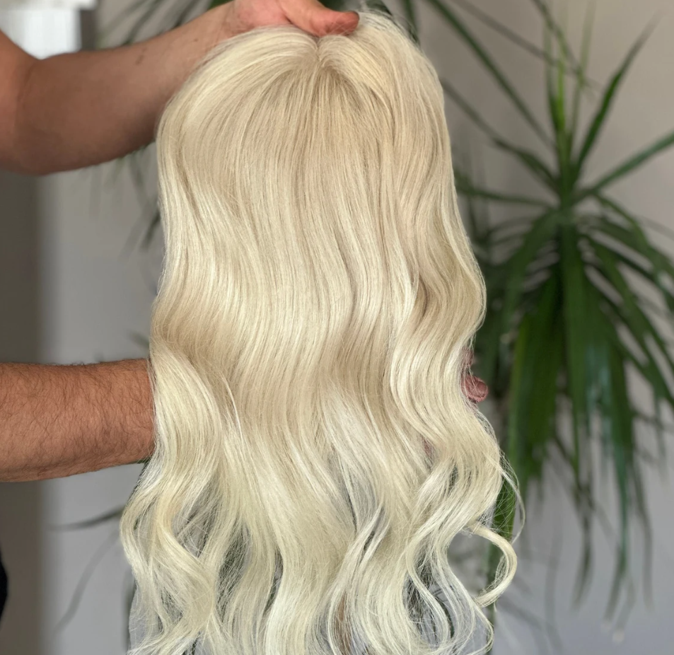 Luxury Human Hair Lace Base Topper, Bleach Blonde,No Slip Silicone, Alopecia, Premium Human Hair, Virgin Handmade Topper, HairLoss, Fake Scalp,Free Part