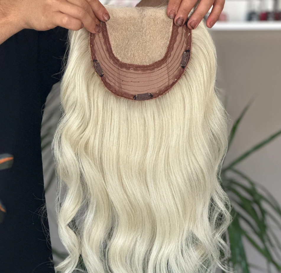 Luxury Human Hair Lace Base Topper, Bleach Blonde,No Slip Silicone, Alopecia, Premium Human Hair, Virgin Handmade Topper, HairLoss, Fake Scalp,Free Part