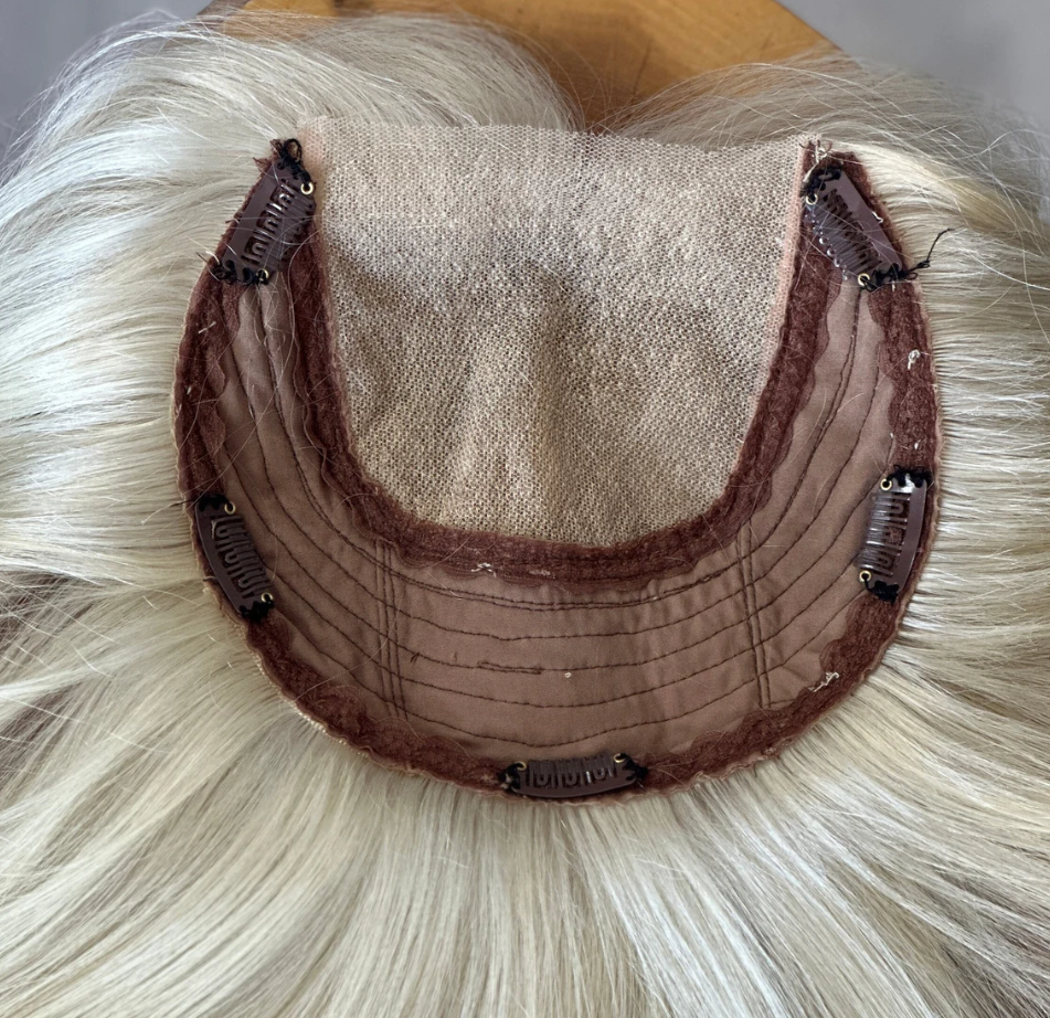 Luxury Human Hair Lace Base Topper, Bleach Blonde,No Slip Silicone, Alopecia, Premium Human Hair, Virgin Handmade Topper, HairLoss, Fake Scalp,Free Part