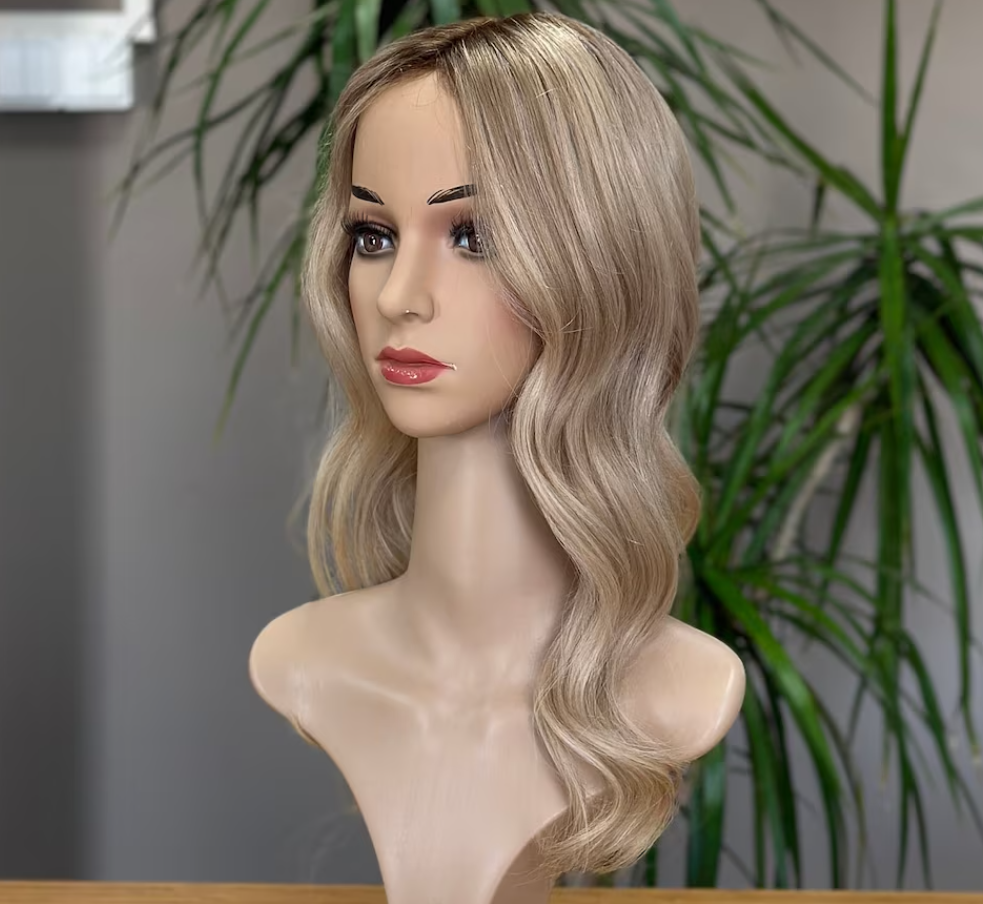 Injection Silk Base Topper ,Blonde Balayage,Medical Topper,No Slip Silicone, Alopecia , Balayage , Luxury Human Hair Topper, Premium Human Hair, Silk Base, Virgin Handmade Topper, HairLoss, Fake Scalp