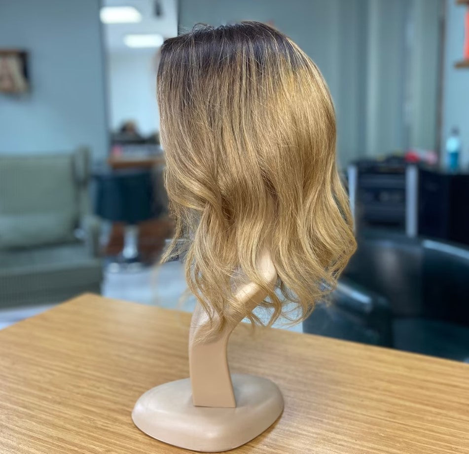 Luxury Human Hair Lace Base Topper,Blonde Balayage,No Slip Silicone, Alopecia,  Premium Human Hair, Virgin Handmade Topper, HairLoss, Fake Scalp,Free Part