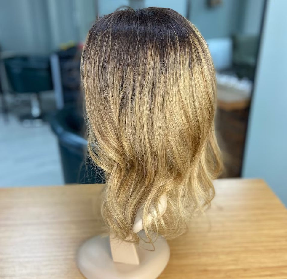 Luxury Human Hair Lace Base Topper,Blonde Balayage,No Slip Silicone, Alopecia,  Premium Human Hair, Virgin Handmade Topper, HairLoss, Fake Scalp,Free Part