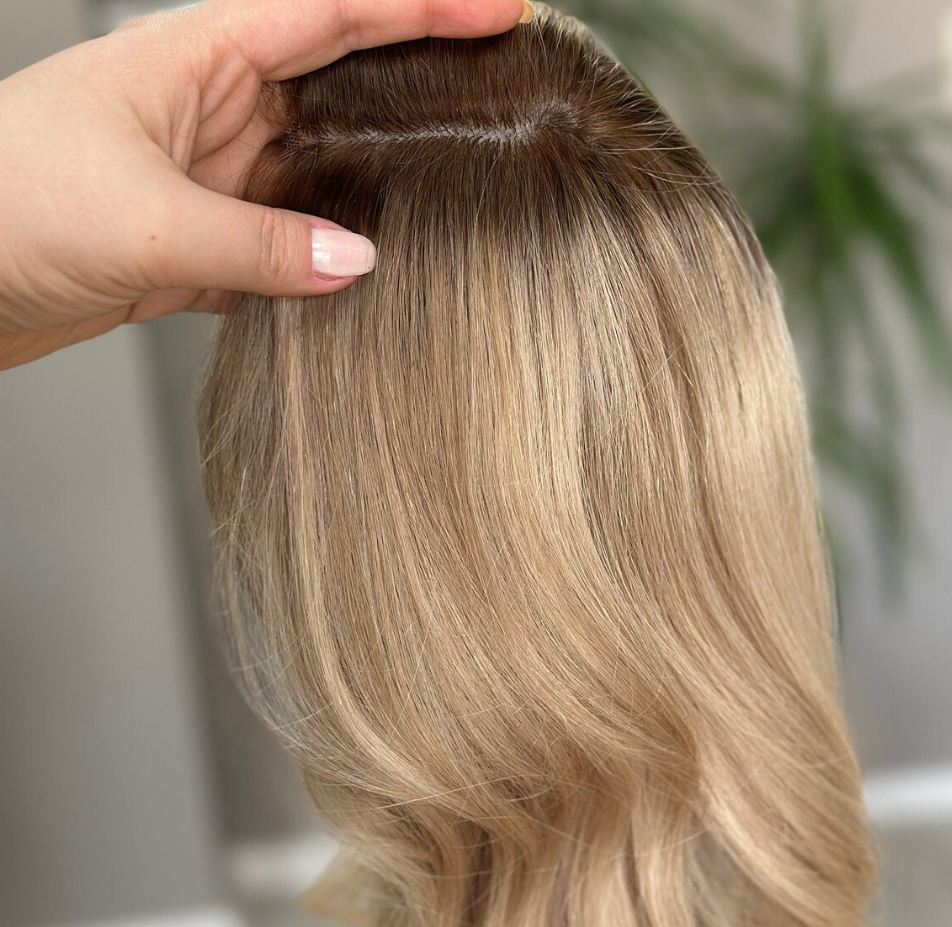 Injection Silk Base Topper ,Blonde Balayage,Medical Topper,No Slip Silicone, Alopecia , Balayage , Luxury Human Hair Topper, Premium Human Hair, Silk Base, Virgin Handmade Topper, HairLoss, Fake Scalp