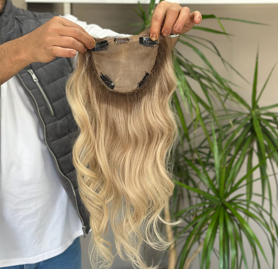 Injection Silk Base Topper ,Blonde Balayage,Medical Topper,No Slip Silicone, Alopecia , Balayage , Luxury Human Hair Topper, Premium Human Hair, Silk Base, Virgin Handmade Topper, HairLoss, Fake Scalp