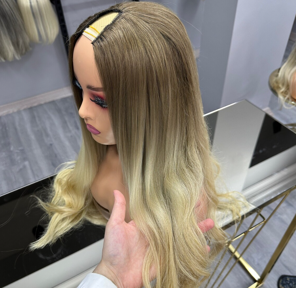 Luxury Human Hair Wig,Blonde Balayage ,No Slip Silicone, Alopecia, Premium Human Hair, Virgin Handmade Wig, HairLoss, Fake Scalp,Free Part