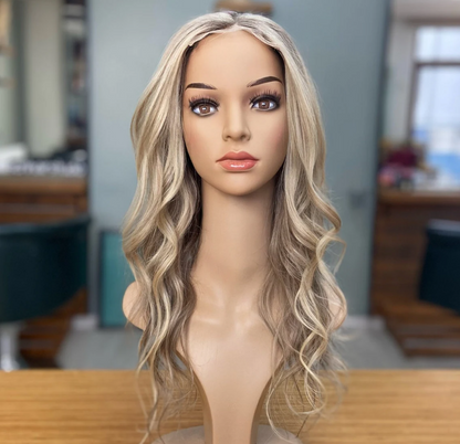 Luxury Human Hair Topper , Lace Front Topper , Ash Blonde Ombre , Handmade Virgin Topper, Chemo, Alepecia