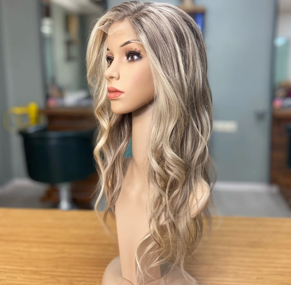 Luxury Human Hair Topper , Lace Front Topper , Ash Blonde Ombre , Handmade Virgin Topper, Chemo, Alepecia