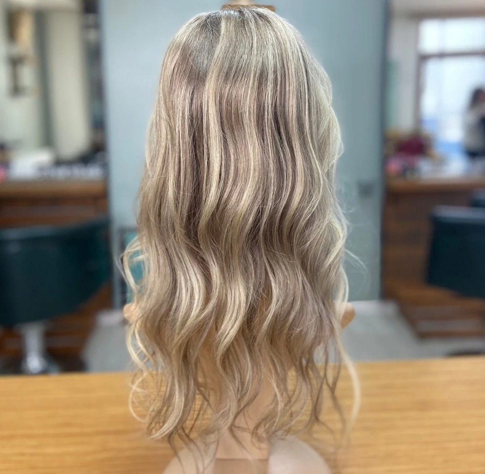 Luxury Human Hair Topper , Lace Front Topper , Ash Blonde Ombre , Handmade Virgin Topper, Chemo, Alepeciai Premium Hair Topper