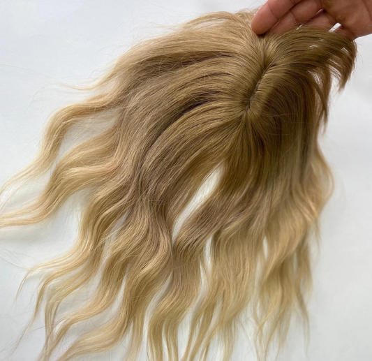 Luxury Human Hair Silk Base Topper,Blonde Ombre,No Slip Silicone, Alopecia, Premium Human Hair, Virgin Handmade Topper, HairLoss, Fake Scalp,Free Part