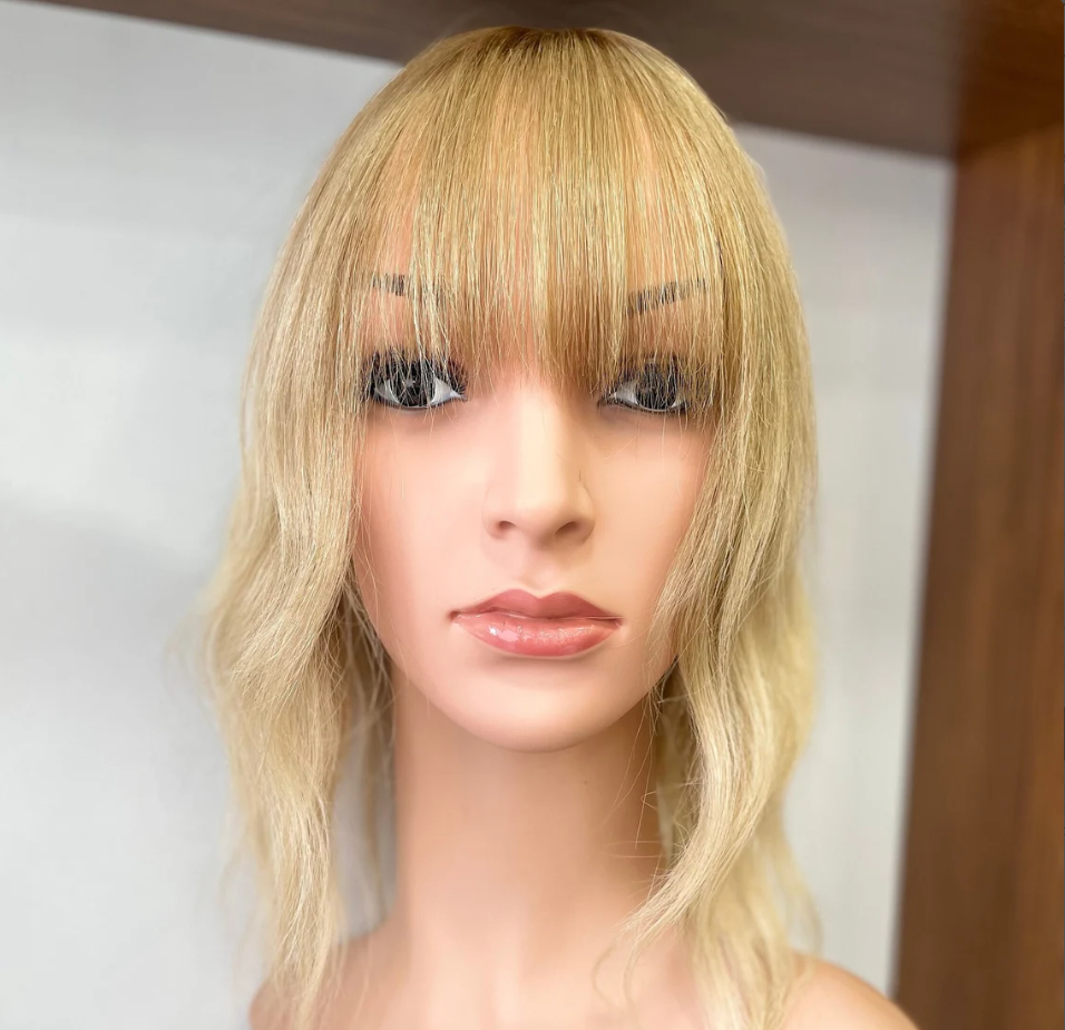 Luxury Human Hair Silk Base Topper,Blonde Ombre,No Slip Silicone, Alopecia, Premium Human Hair, Virgin Handmade Topper, HairLoss, Fake Scalp,Free Part