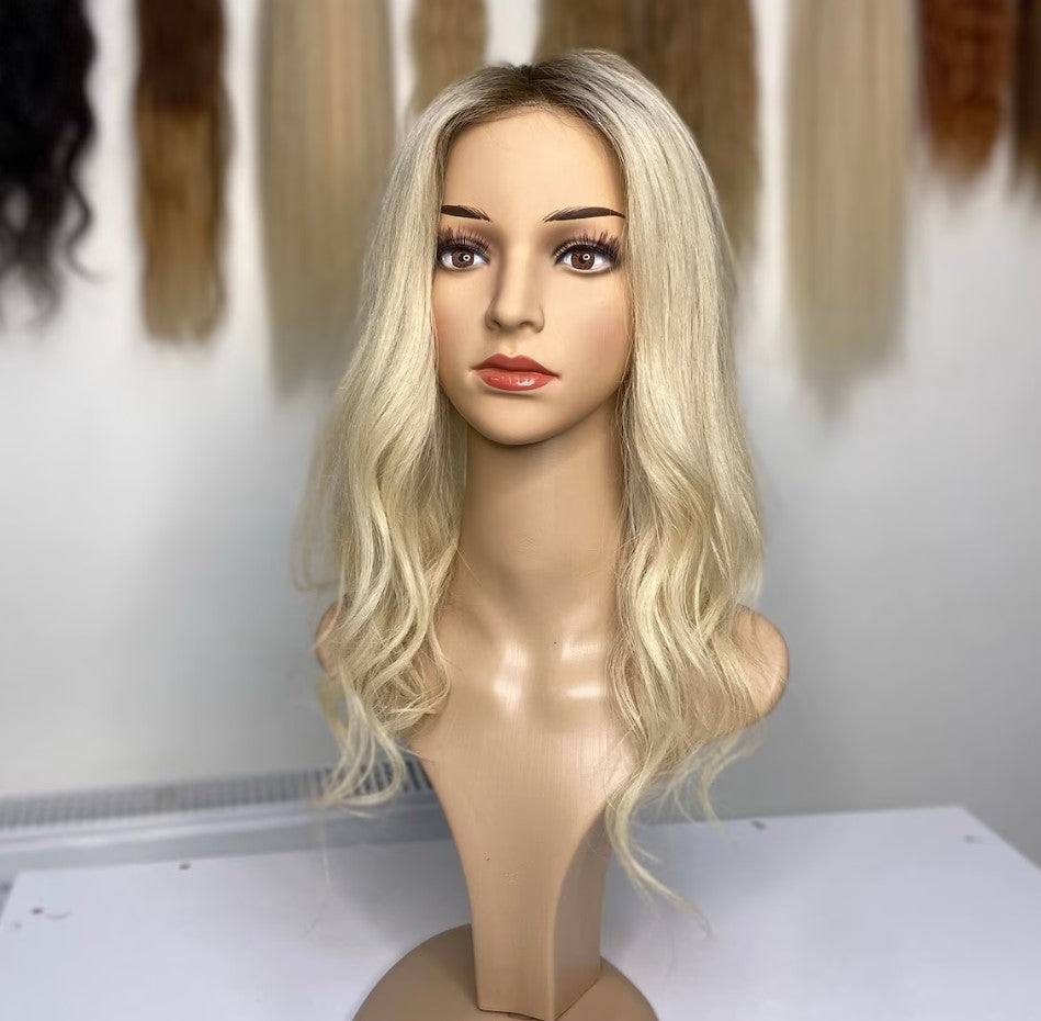 Luxury Human Hair Lace Base Topper, Blonde Ombre,No Slip Silicone, Alopecia, Premium Human Hair, Virgin Handmade Topper, HairLoss, Fake Scalp,Free Part