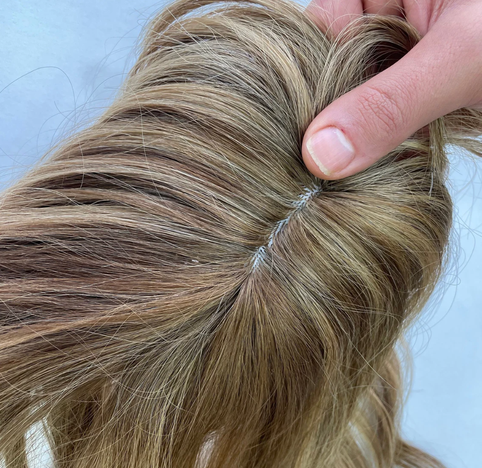 Luxury Human Hair Silk Base Topper,Baby Blonde Ombre ,No Slip Silicone, Alopecia, Premium Human Hair, Virgin Handmade Topper, HairLoss, Fake Scalp,Free Part