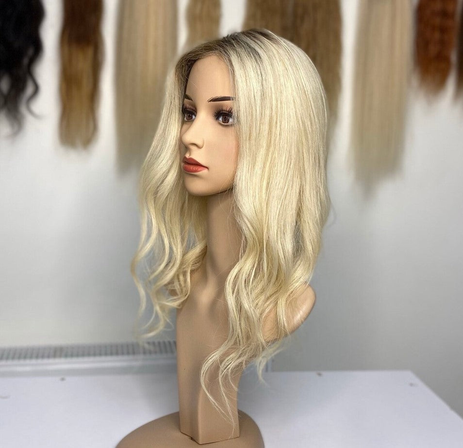 Luxury Human Hair Lace Base Topper, Blonde Ombre,No Slip Silicone, Alopecia, Premium Human Hair, Virgin Handmade Topper, HairLoss, Fake Scalp,Free Part