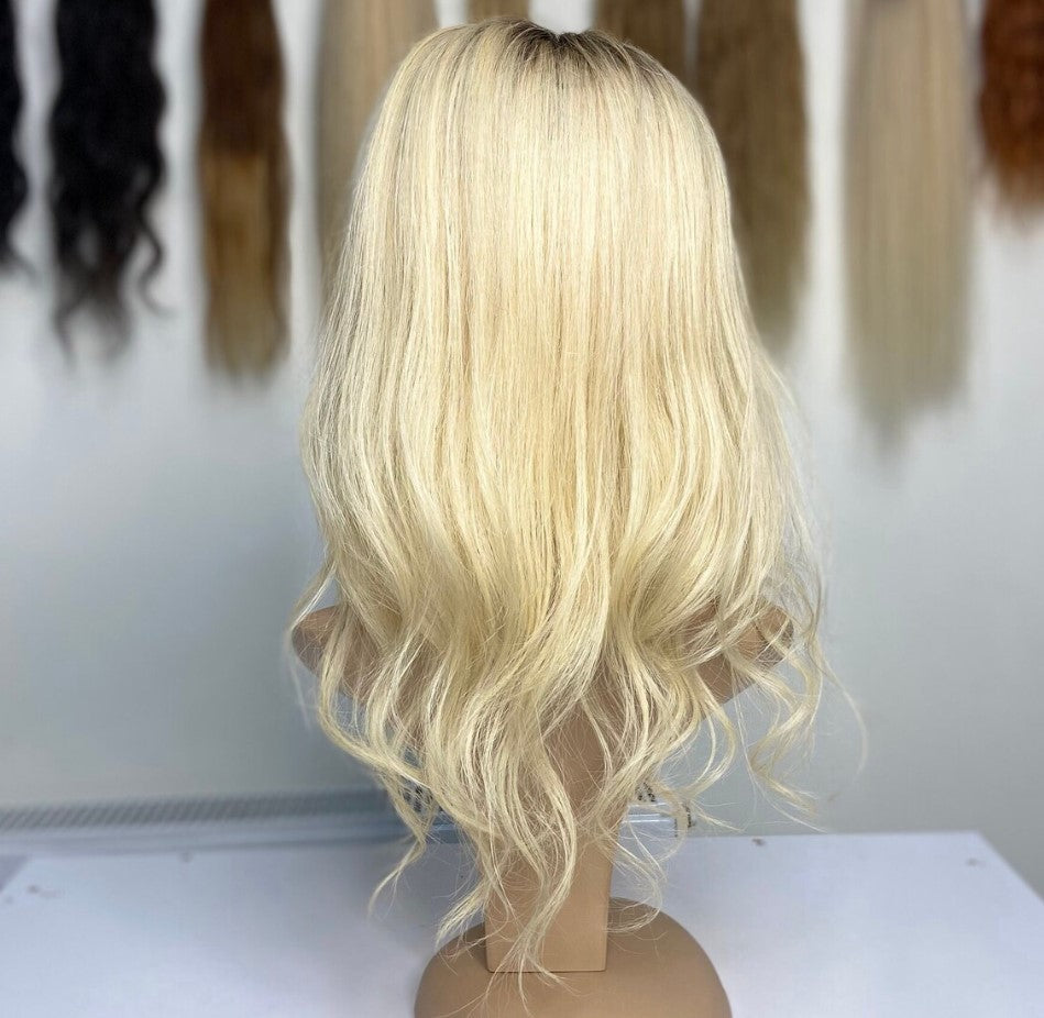 Luxury Human Hair Lace Base Topper, Blonde Ombre,No Slip Silicone, Alopecia, Premium Human Hair, Virgin Handmade Topper, HairLoss, Fake Scalp,Free Part