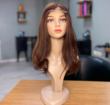 Luxury Human Hair Lace Base Topper, Brown,No Slip Silicone, Alopecia, Premium Human Hair, Virgin Handmade Topper, HairLoss, Fake Scalp,Free Part