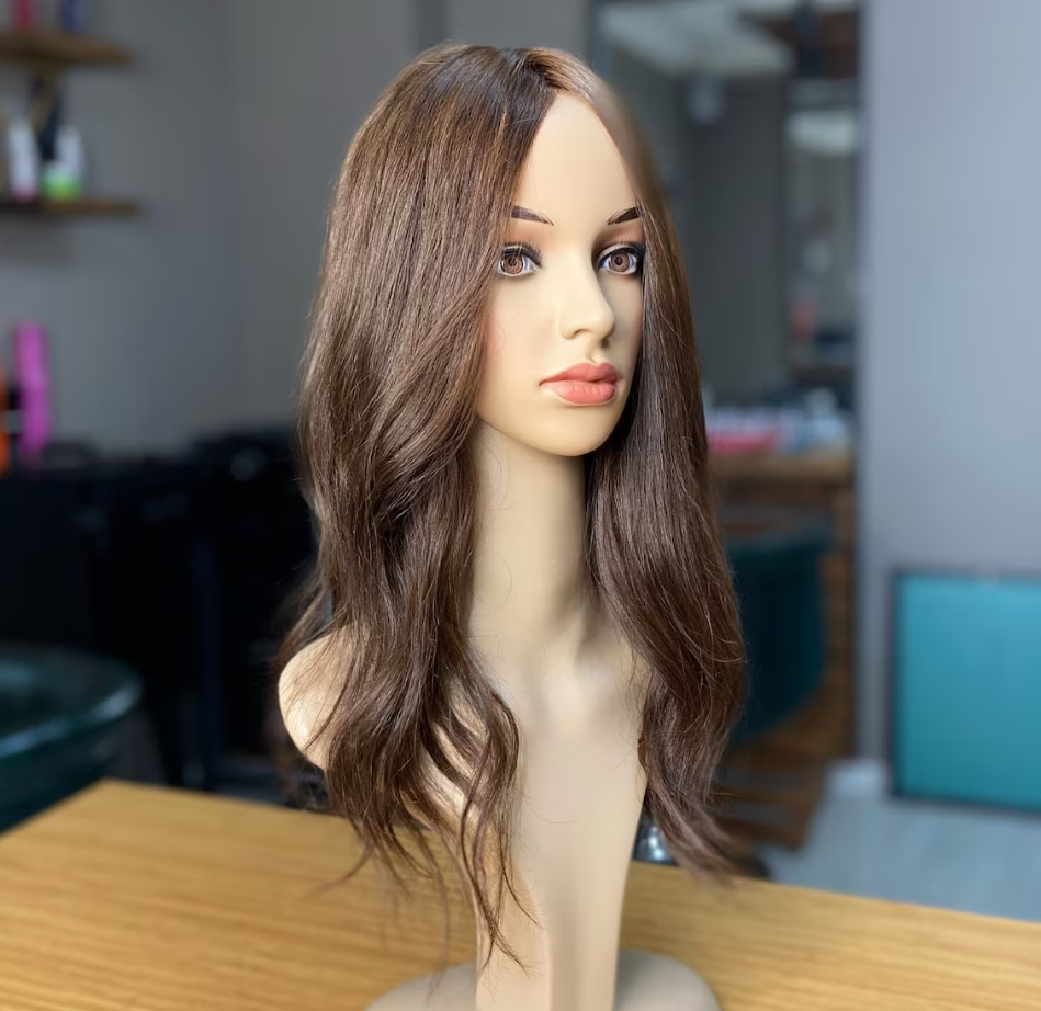 Luxury Human Hair Silk Base Topper,Brown,No Slip Silicone, Alopecia, Premium Human Hair, Virgin Handmade Topper, HairLoss, Fake Scalp,Free Part