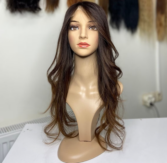 Luxury Human Hair Lace Base Topper, Caramel Balayage,No Slip Silicone, Alopecia, Premium Human Hair, Virgin Handmade Topper, HairLoss, Fake Scalp,Free Part