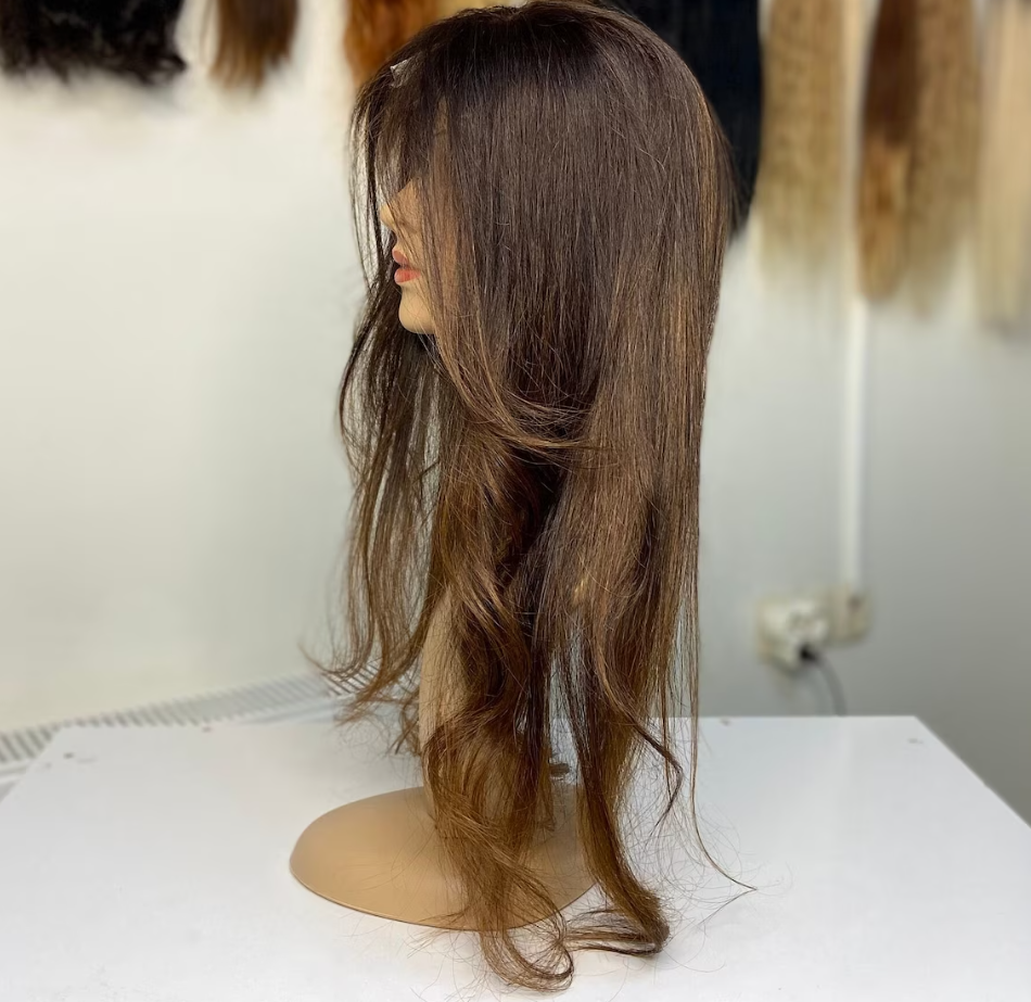 Luxury Human Hair Lace Base Topper, Caramel Balayage,No Slip Silicone, Alopecia, Premium Human Hair, Virgin Handmade Topper, HairLoss, Fake Scalp,Free Part