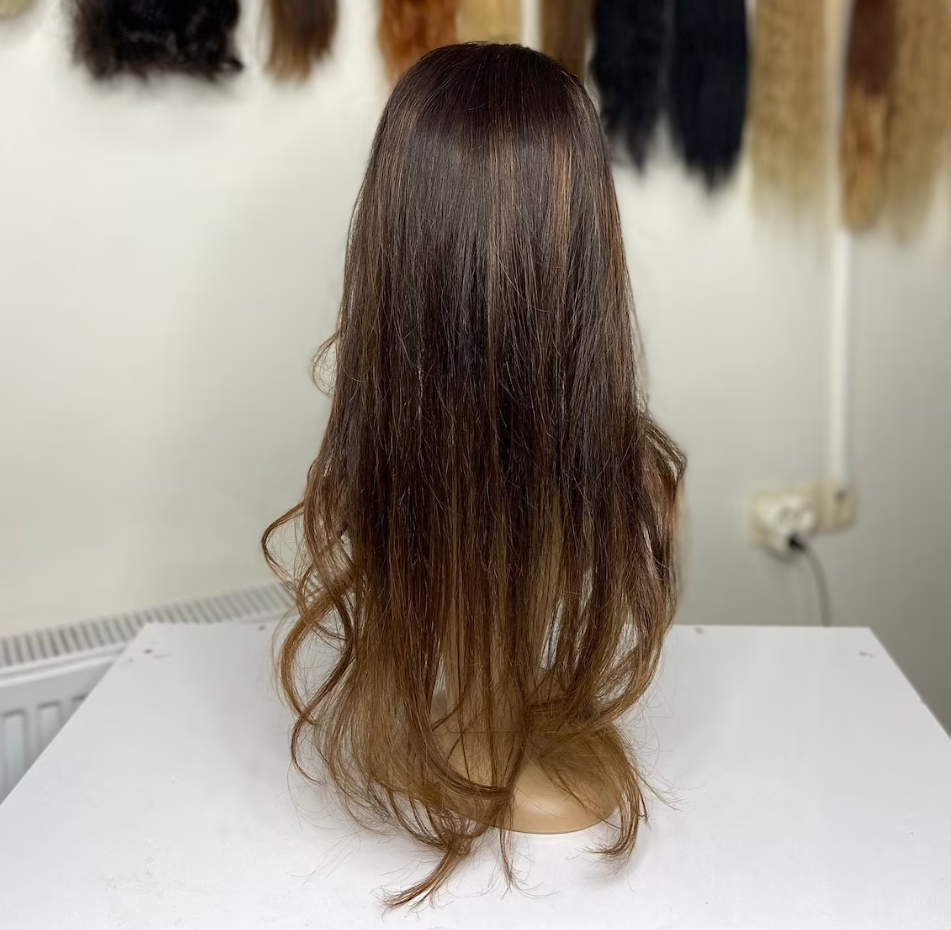 Luxury Human Hair Lace Base Topper, Caramel Balayage,No Slip Silicone, Alopecia, Premium Human Hair, Virgin Handmade Topper, HairLoss, Fake Scalp,Free Part