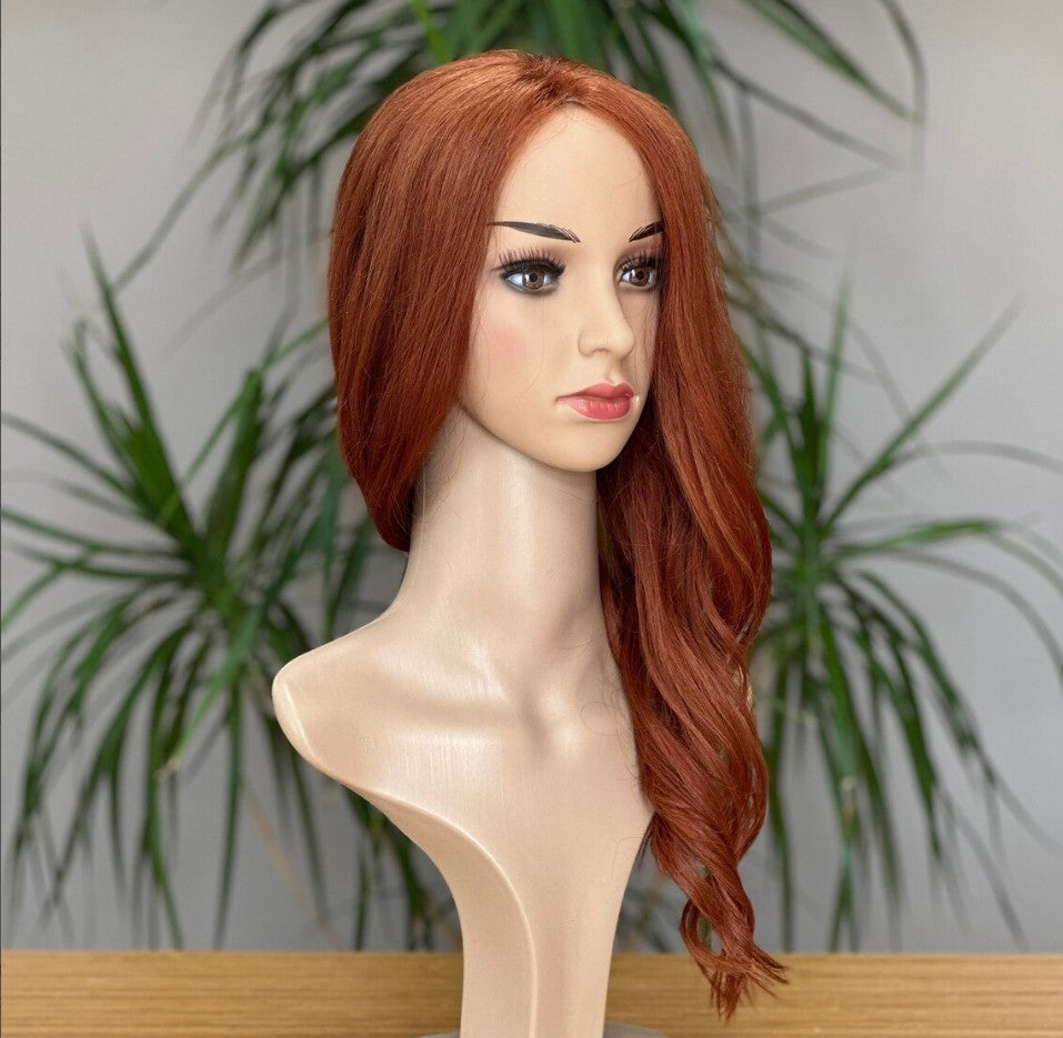 Luxury Human Hair Lace Base Topper,Copper,No Slip Silicone, Alopecia,  Premium Human Hair, Virgin Handmade Topper, HairLoss, Fake Scalp,Free Part