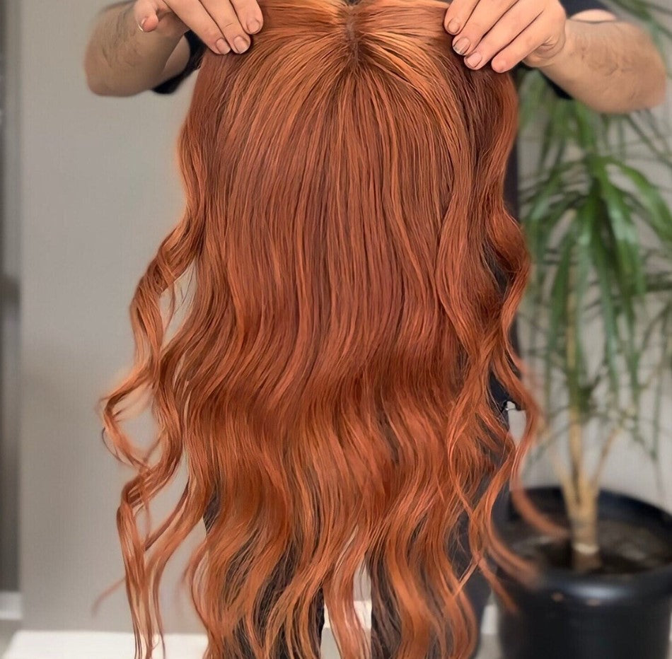 Luxury Human Hair Lace Base Topper,Copper,No Slip Silicone, Alopecia,  Premium Human Hair, Virgin Handmade Topper, HairLoss, Fake Scalp,Free Part