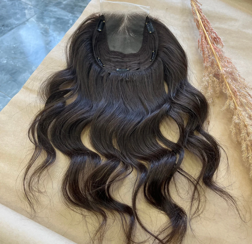 Luxury Human Hair Lace Base Topper, Dark Brown,No Slip Silicone, Alopecia, Premium Human Hair, Virgin Handmade Topper, HairLoss, Fake Scalp,Free Part