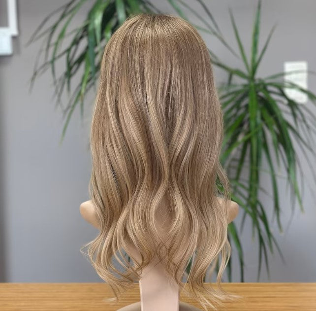 Luxury Human Hair Lace Base Topper, Golden Blonde,No Slip Silicone, Alopecia, Premium Human Hair, Virgin Handmade Topper, HairLoss, Fake Scalp,Free Part