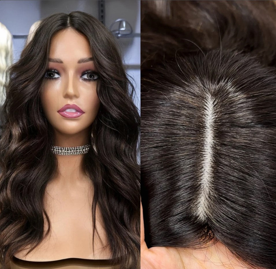 Injection Silk Base Topper ,Natural Black,Medical Topper,No Slip Silicone, Alopecia , Balayage , Luxury Human Hair Topper, Premium Human Hair, Silk Base, Virgin Handmade Topper, HairLoss, Fake Scalp