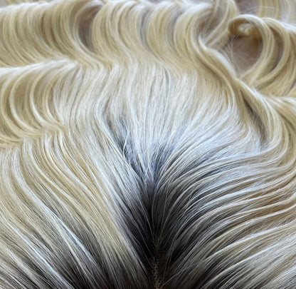 Luxury Human Hair Lace Base Topper, Blonde Ombre,No Slip Silicone, Alopecia, Premium Human Hair, Virgin Handmade Topper, HairLoss, Fake Scalp,Free Part