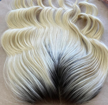 Luxury Human Hair Lace Base Topper, Blonde Ombre,No Slip Silicone, Alopecia, Premium Human Hair, Virgin Handmade Topper, HairLoss, Fake Scalp,Free Part