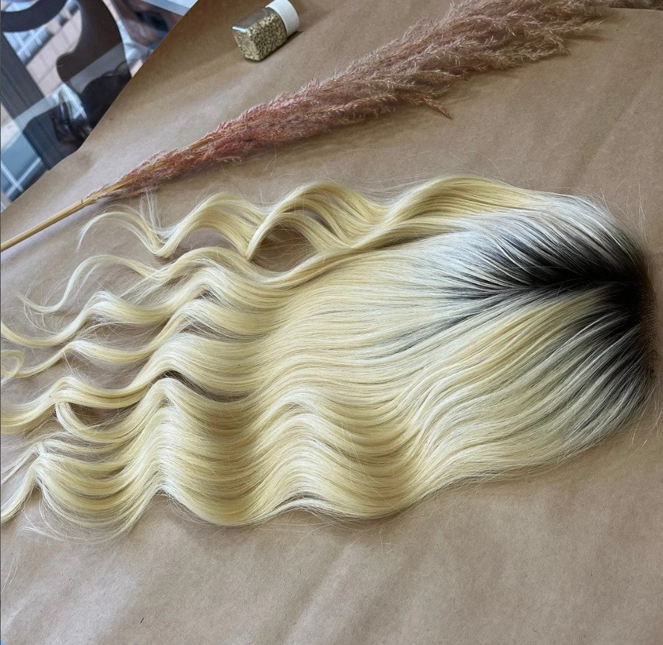 Luxury Human Hair Lace Base Topper, Blonde Ombre,No Slip Silicone, Alopecia, Premium Human Hair, Virgin Handmade Topper, HairLoss, Fake Scalp,Free Part