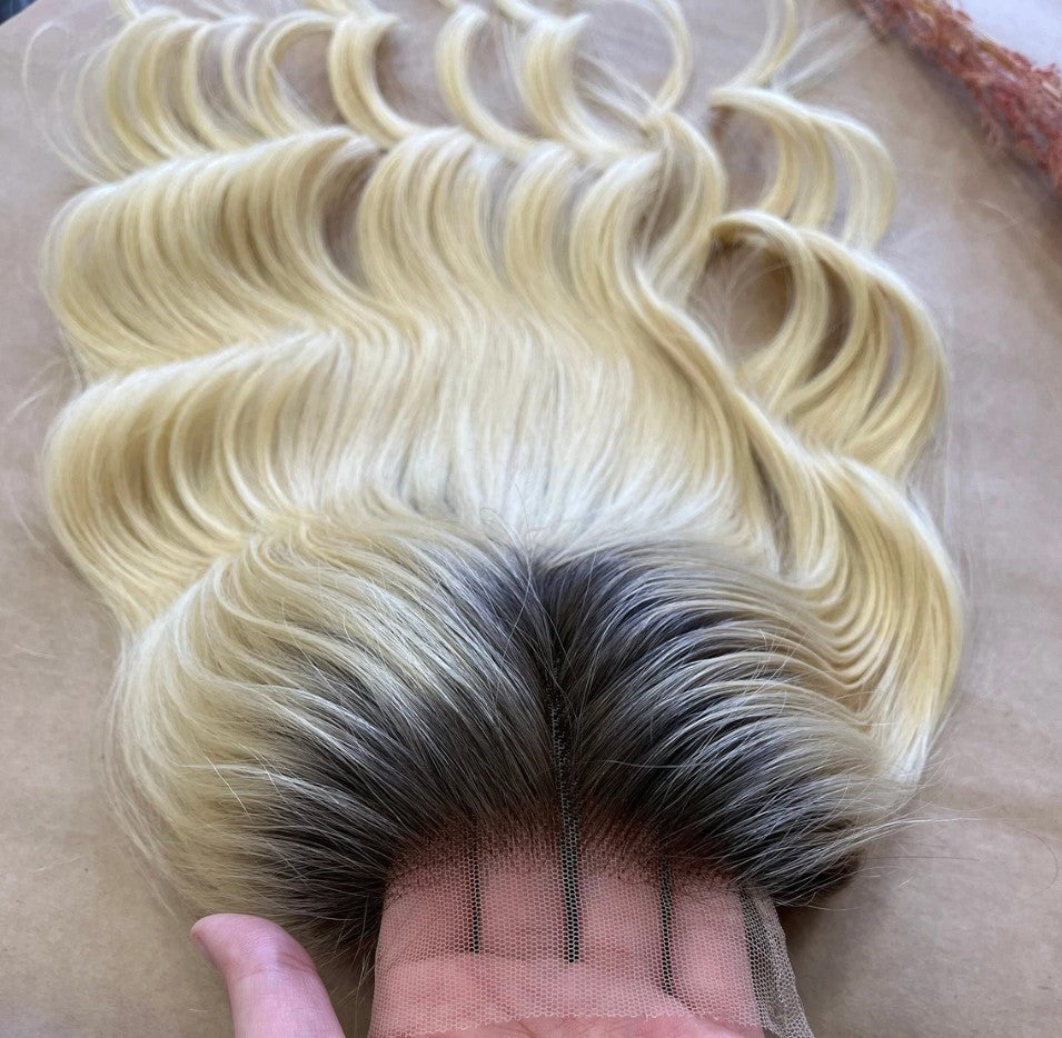 Luxury Human Hair Lace Base Topper, Blonde Ombre,No Slip Silicone, Alopecia, Premium Human Hair, Virgin Handmade Topper, HairLoss, Fake Scalp,Free Part